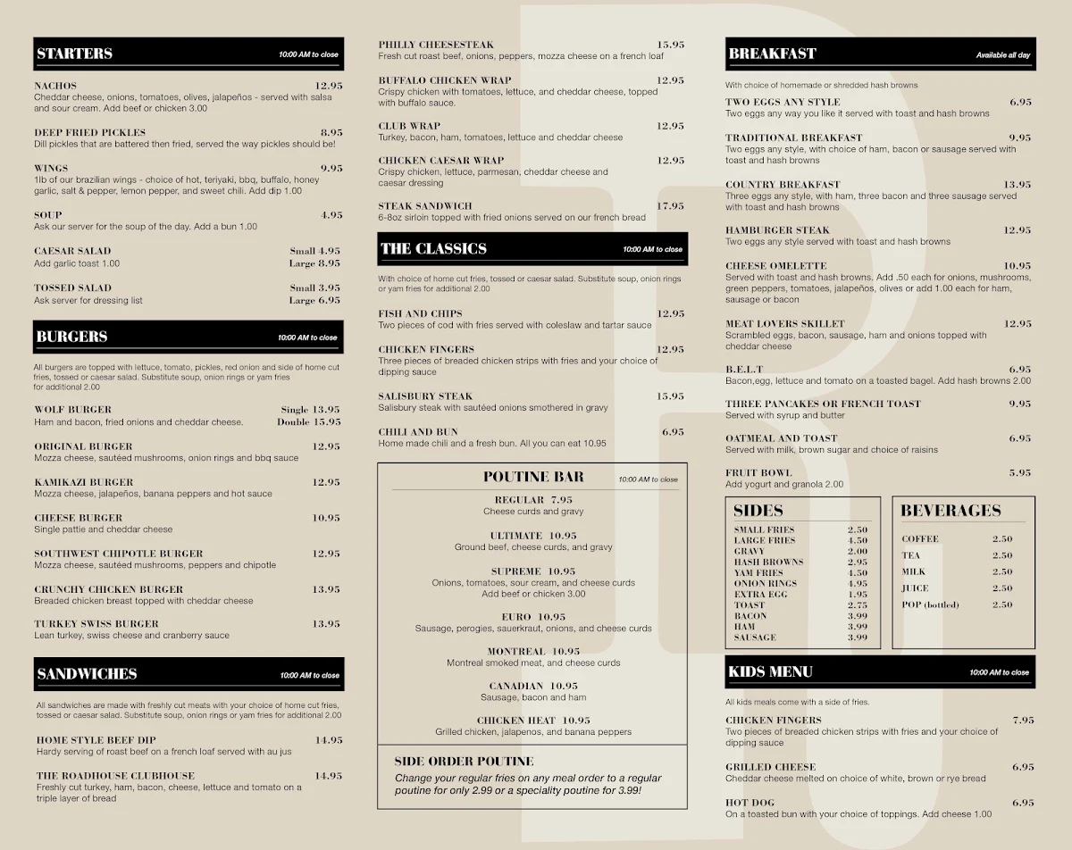 Menu, The Roadhouse Cafe
