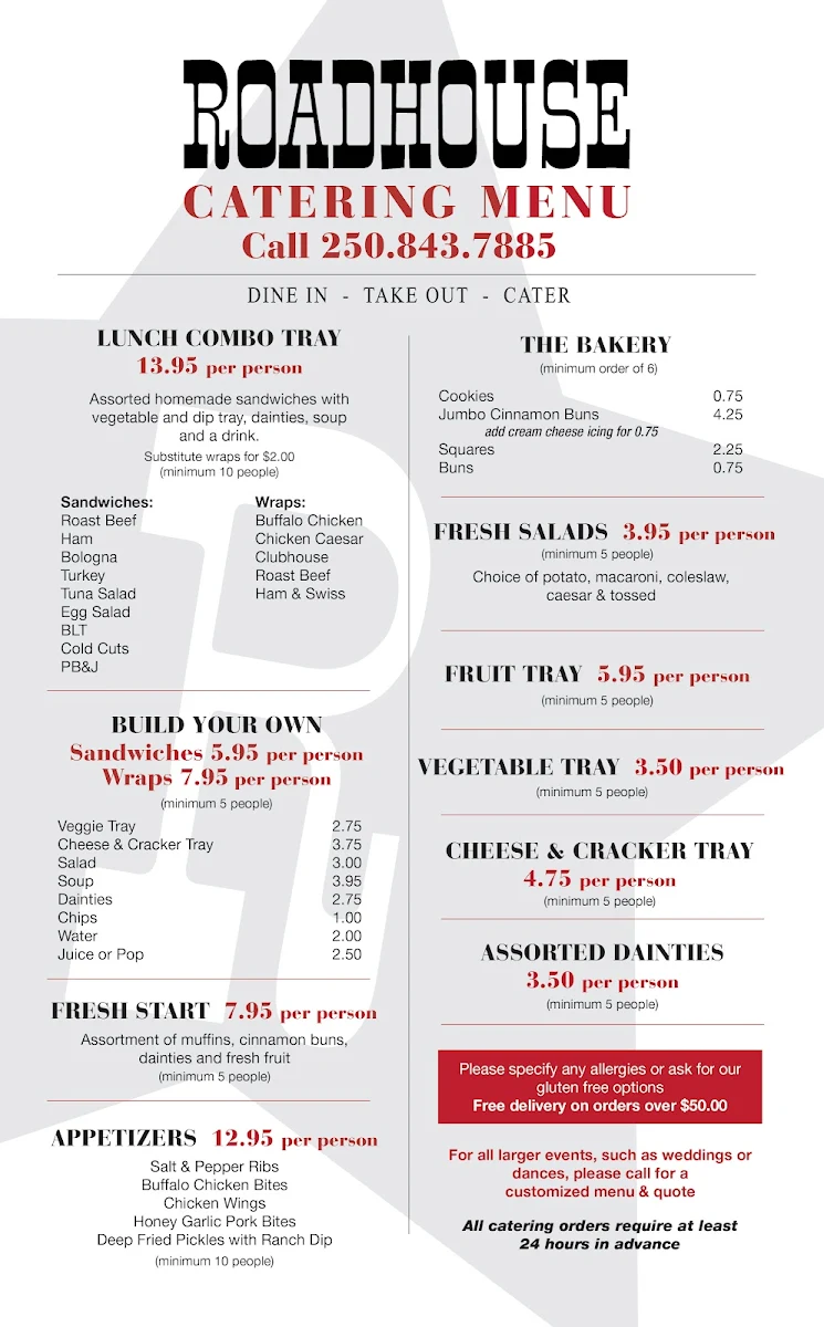 Menu, The Roadhouse Cafe