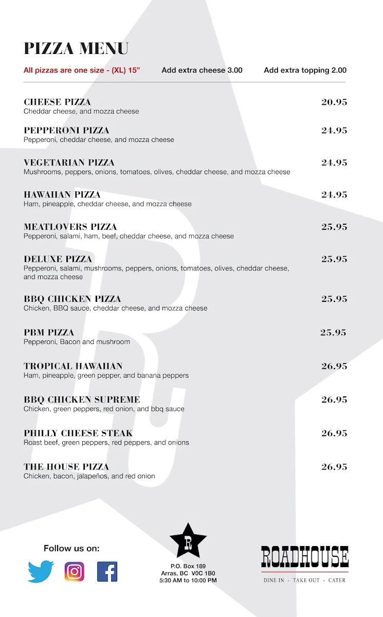 Menu, The Roadhouse Cafe