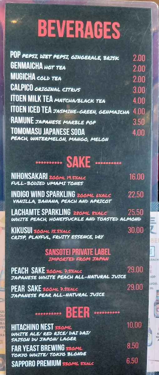 Menu, Sansotei Ramen