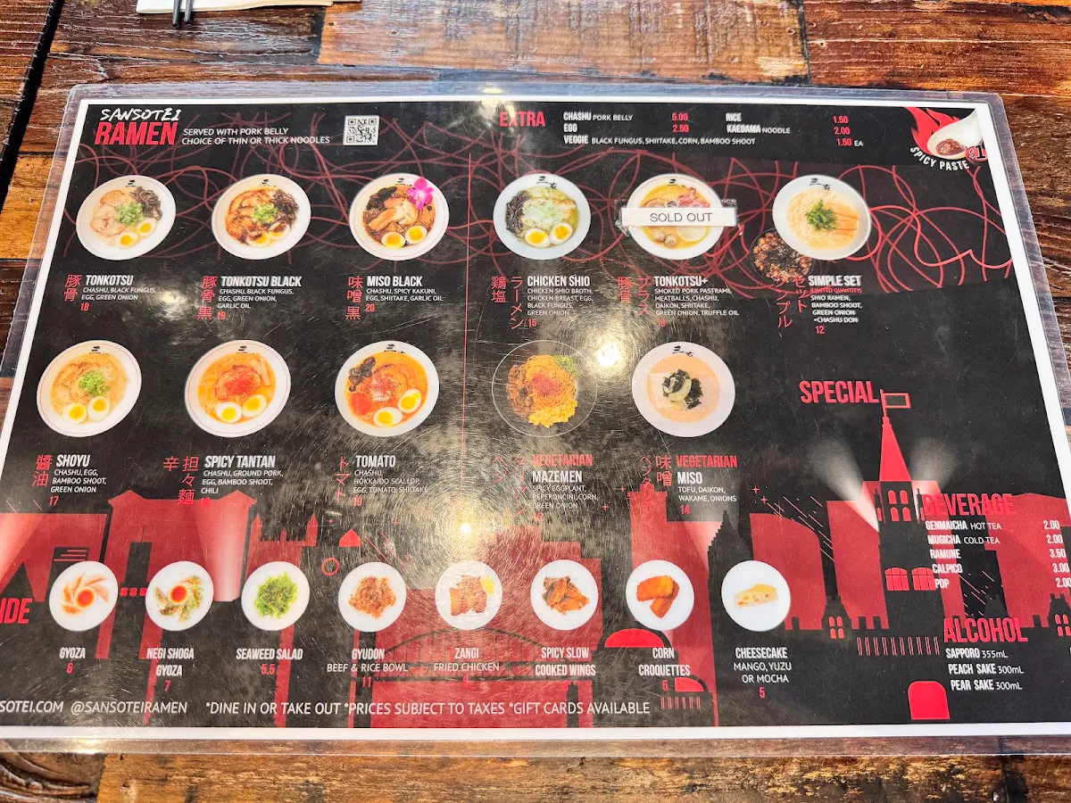 Menu, Sansotei Ramen