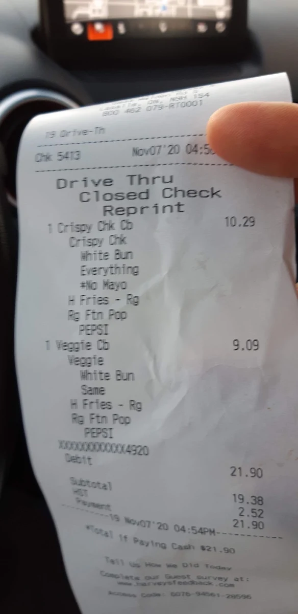 Menu, Harvey's