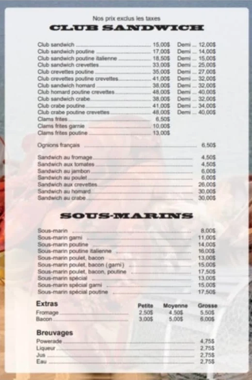 Menu, Cantine Ste-Flavie