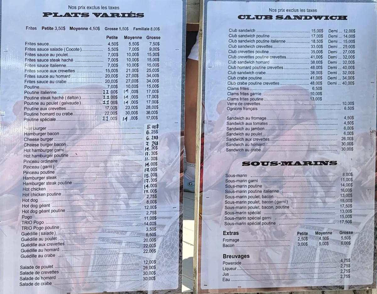 Menu, Cantine Ste-Flavie