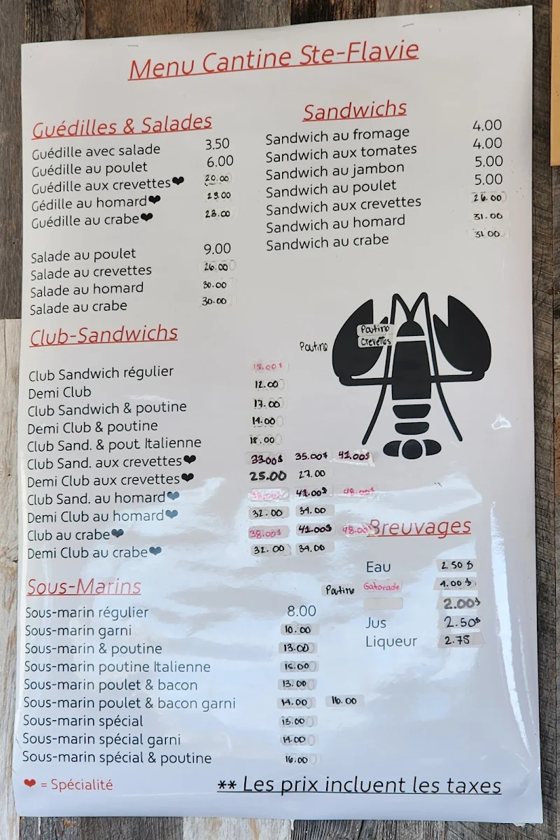 Menu, Cantine Ste-Flavie