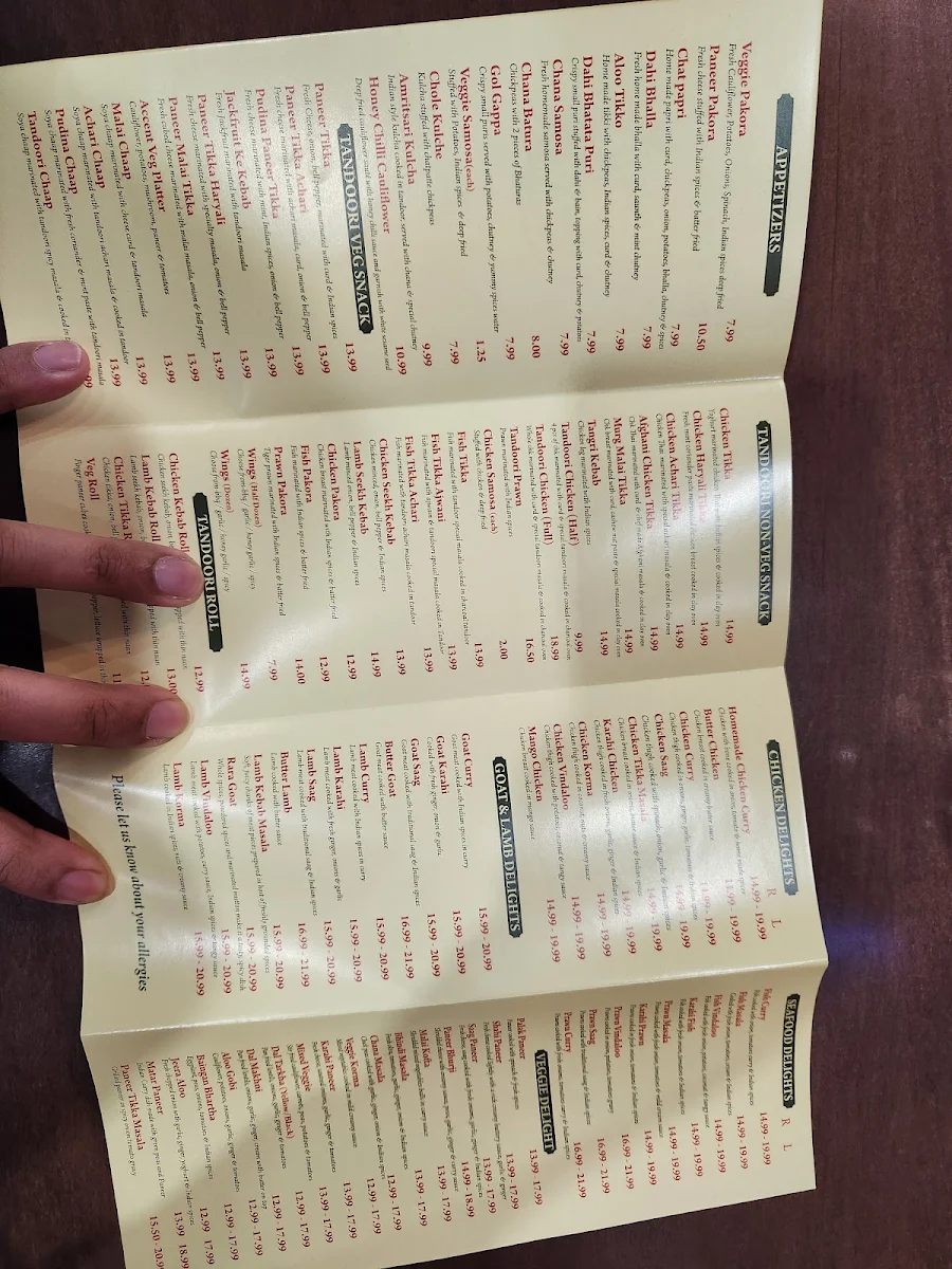 Menu, Indian Accent Restaurant