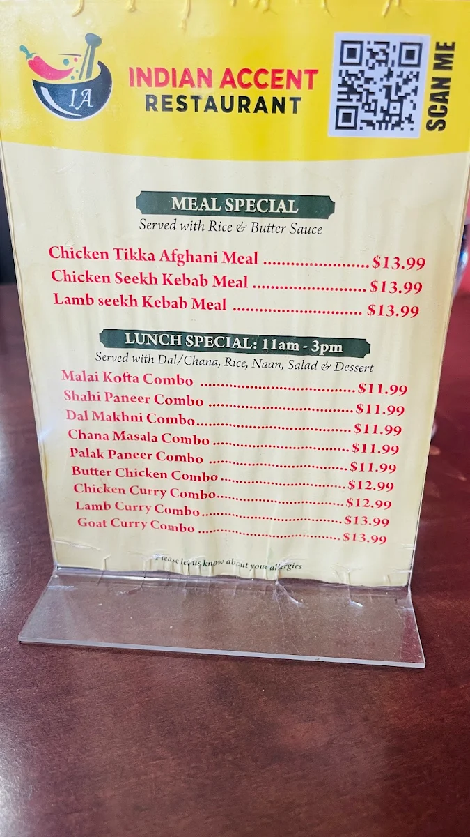 Menu, Indian Accent Restaurant
