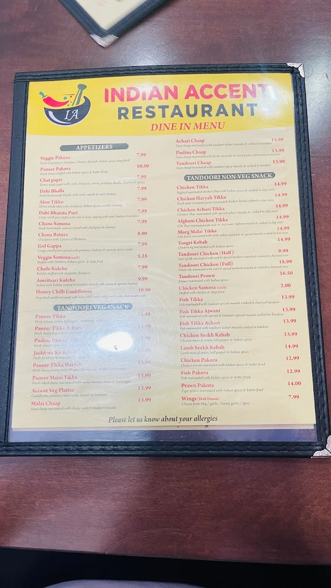 Menu, Indian Accent Restaurant