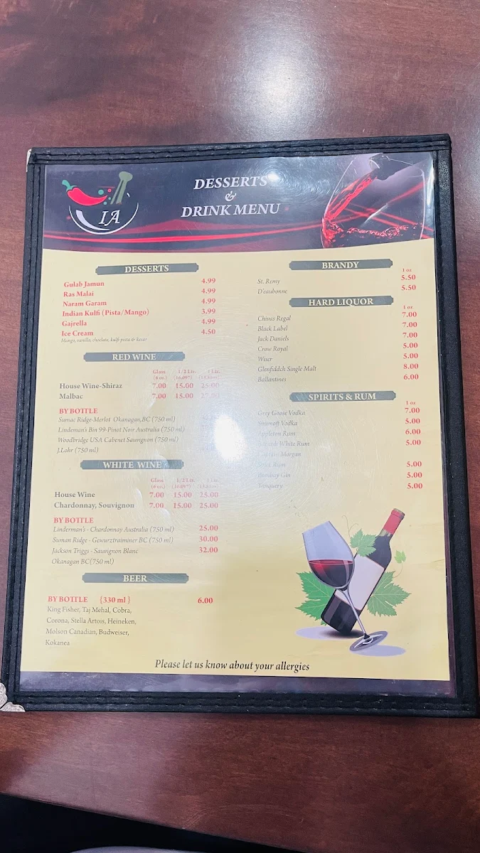 Menu, Indian Accent Restaurant
