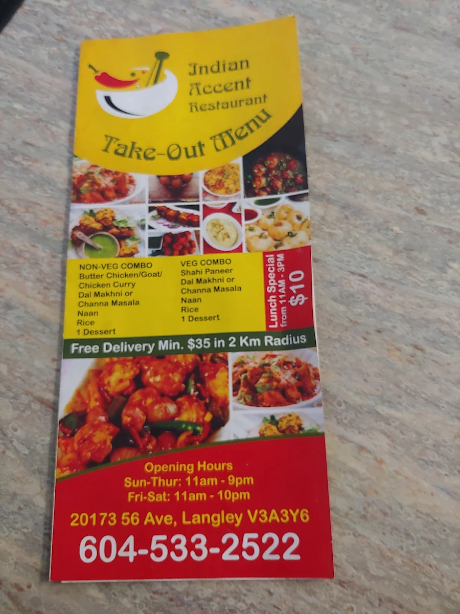 Menu, Indian Accent Restaurant