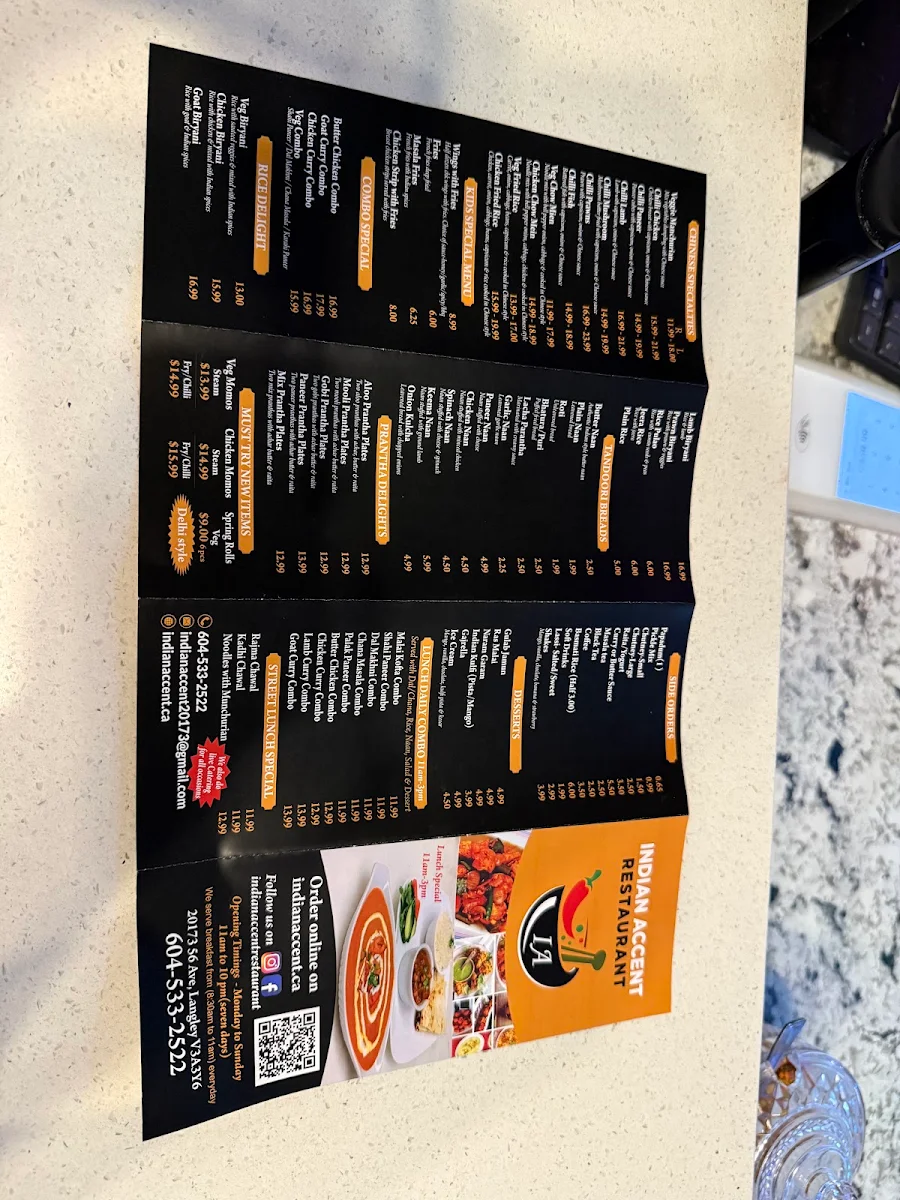 Menu, Indian Accent Restaurant