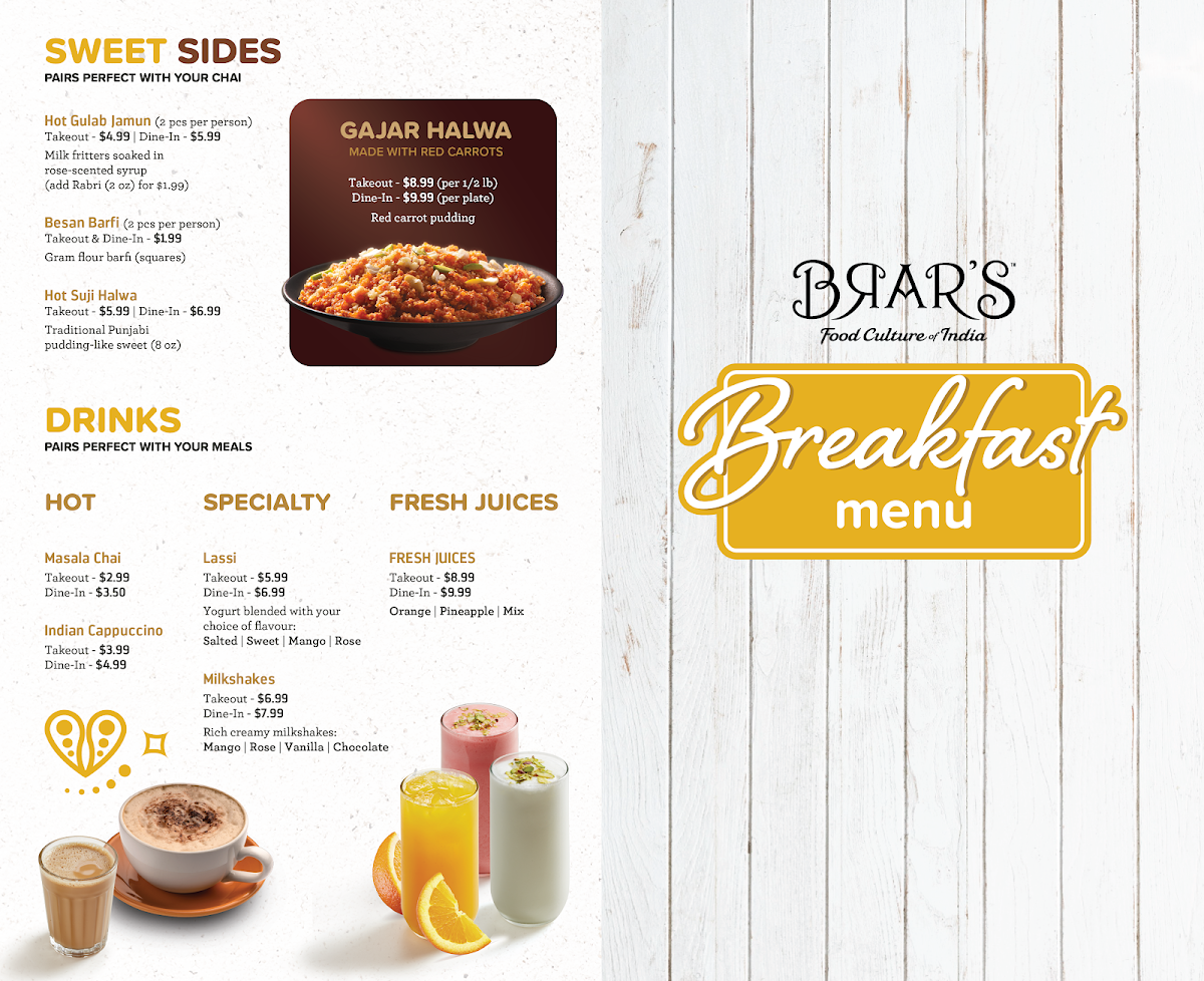 Menu, Brar’s Erin Mills (Mississauga)