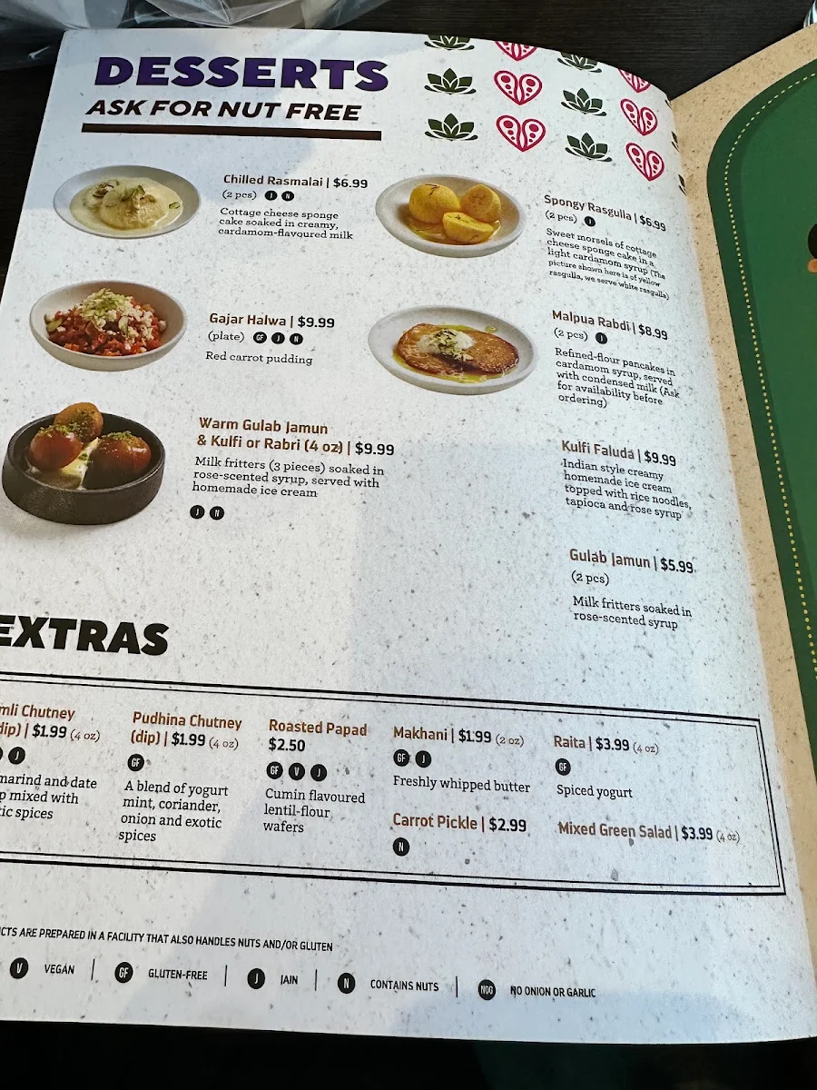 Menu, Brar’s Erin Mills (Mississauga)
