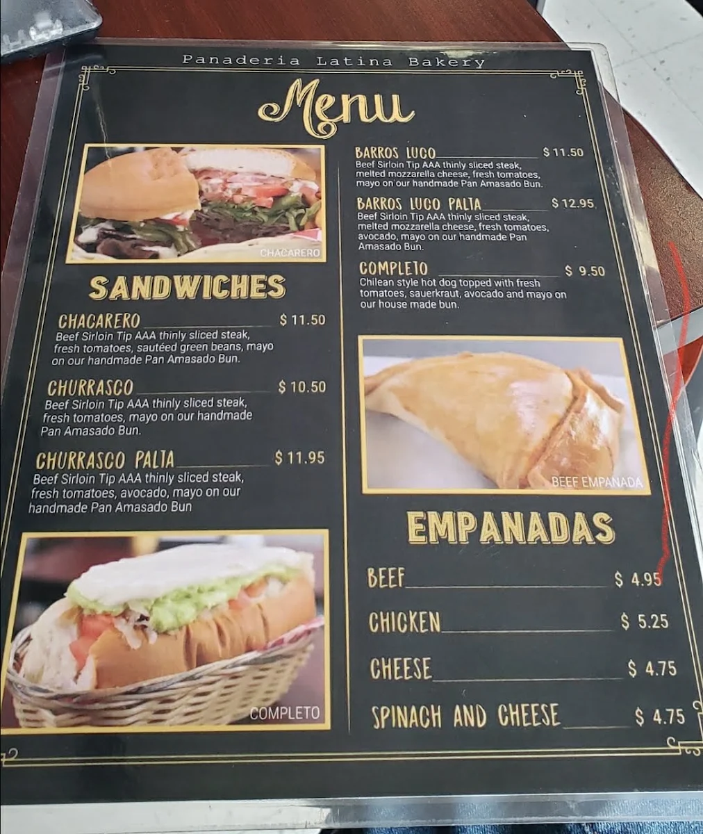 Menu, Panaderia Latina Bakery