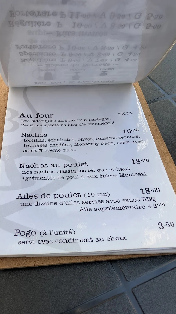 Menu, Le Barrage - Brasseurs