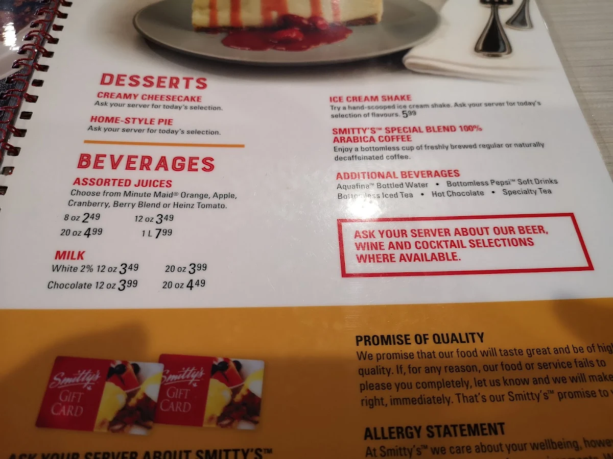 Menu, Smitty's Restaurant & Lounge - Winnipeg Regent