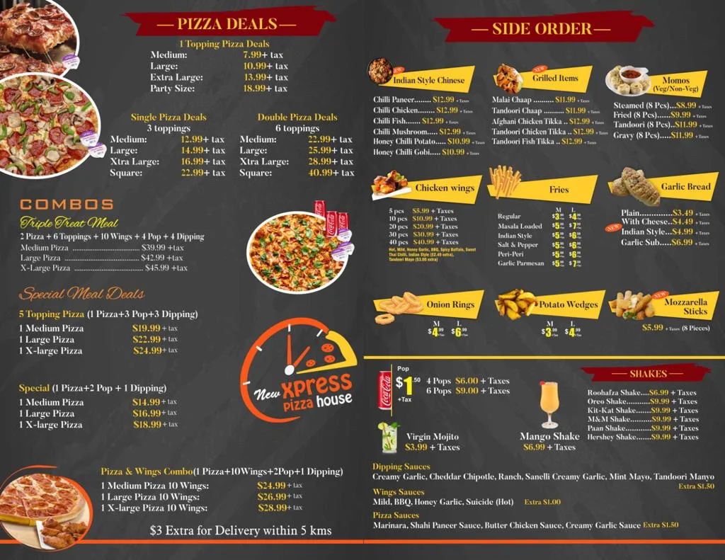Menu, Xpress Pizza House