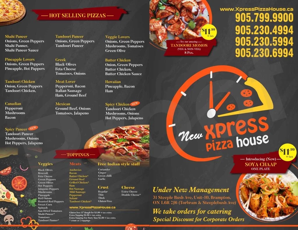 Menu, Xpress Pizza House