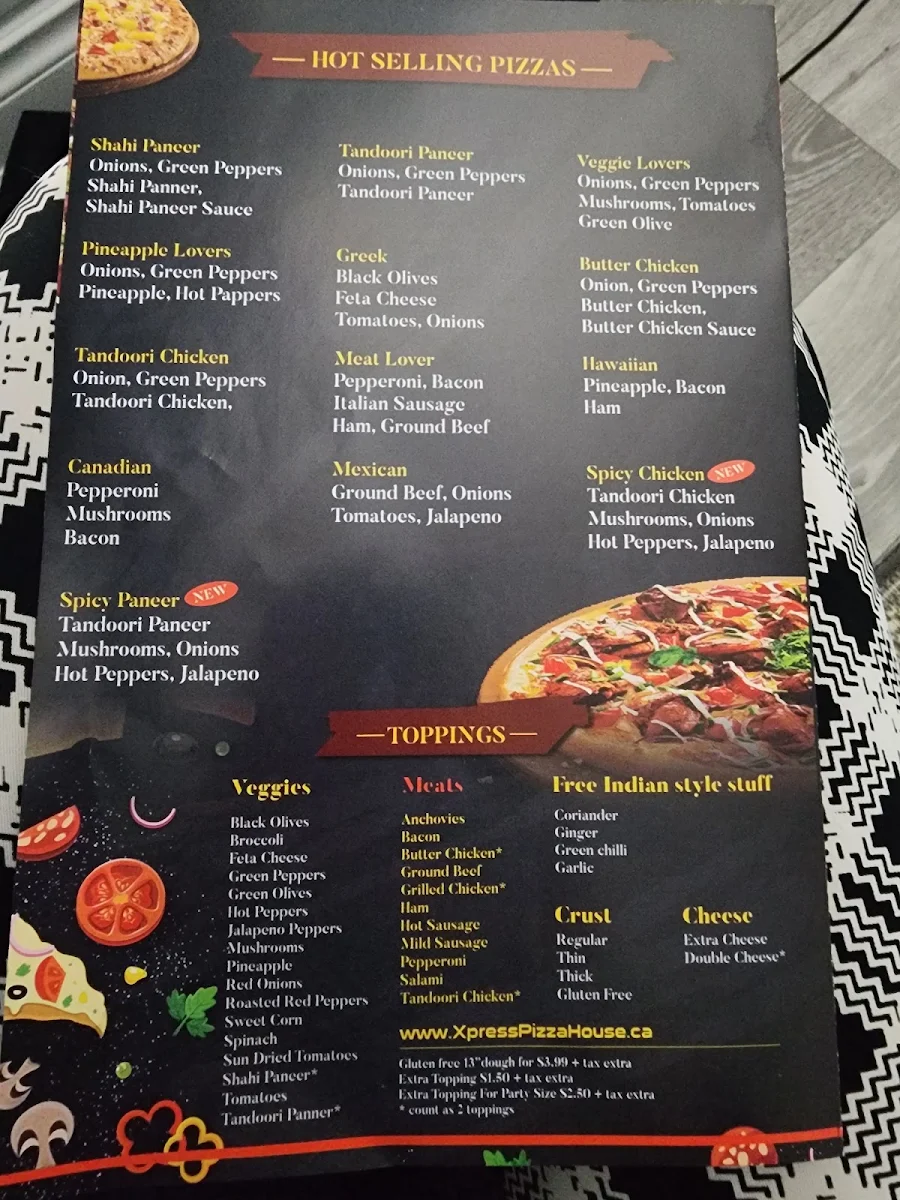 Menu, Xpress Pizza House