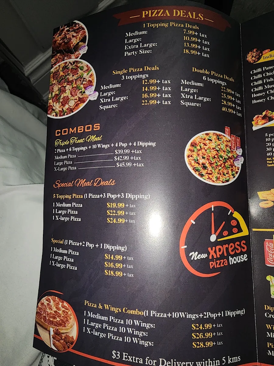 Menu, Xpress Pizza House
