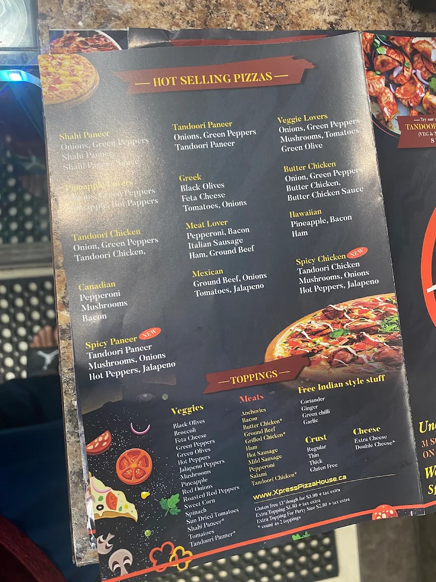 Menu, Xpress Pizza House