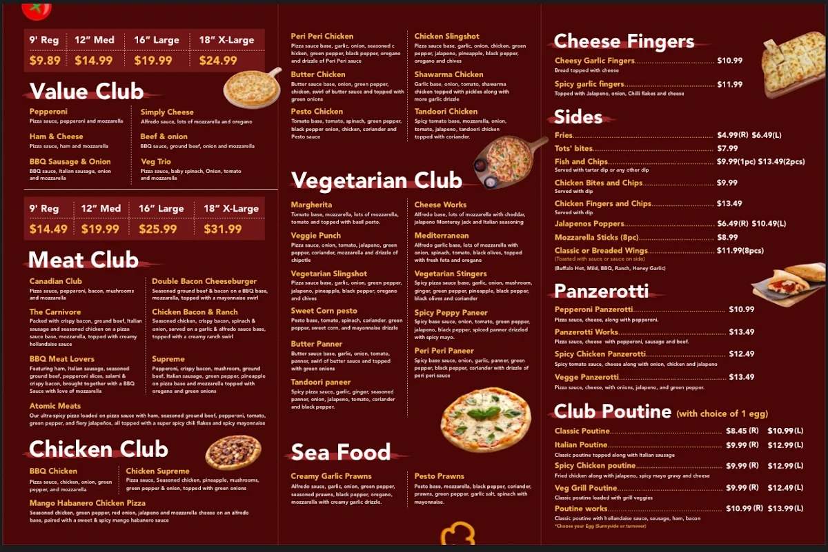 Menu, Da Pizza Club Story