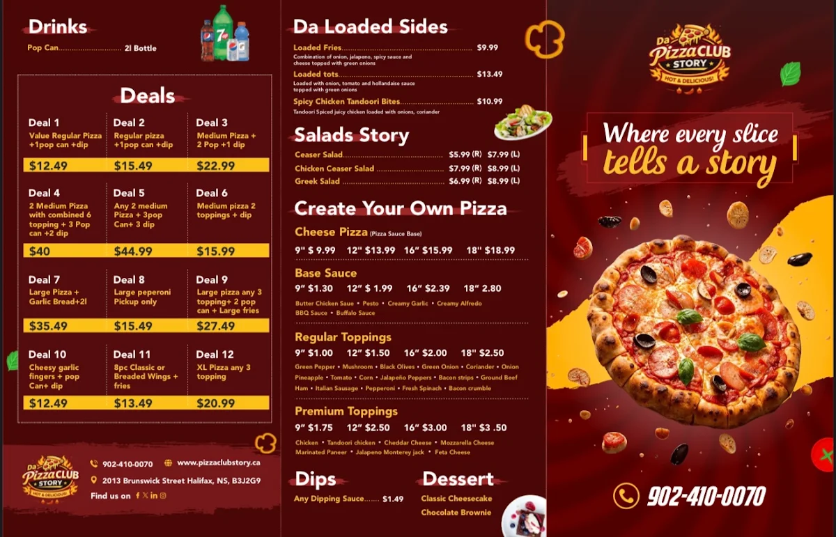 Menu, Da Pizza Club Story