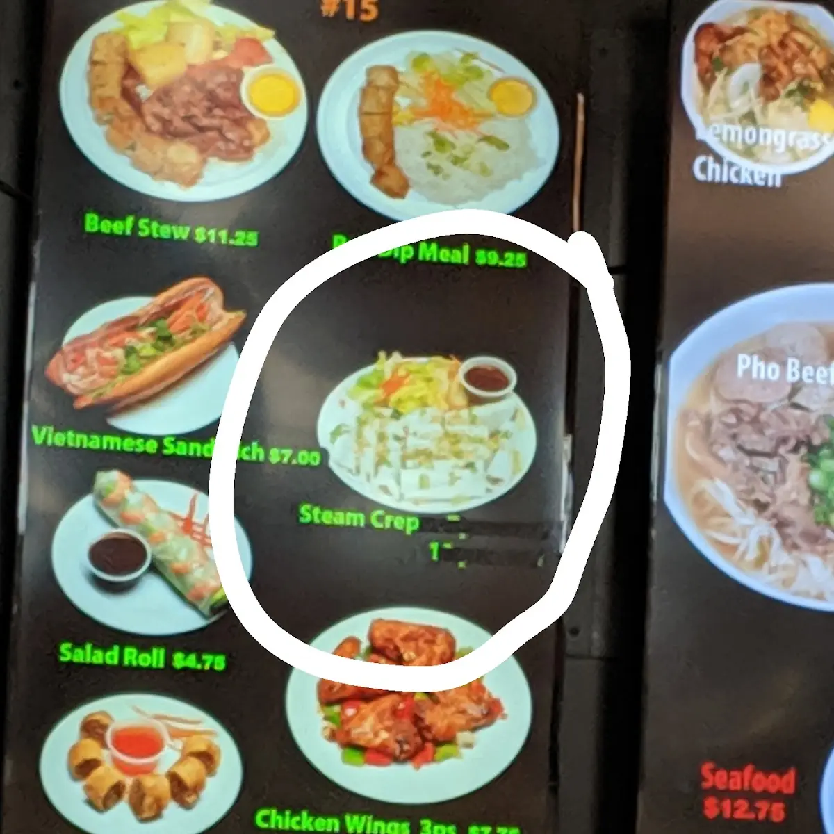 Menu, Vina Vietnamese
