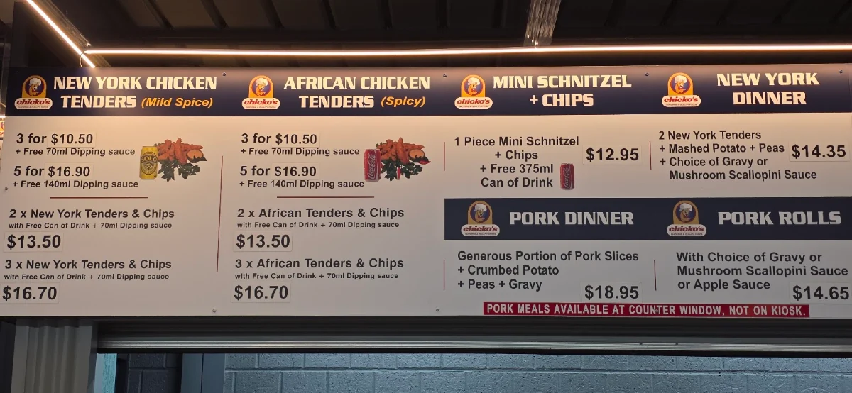 Menu, Chicko's