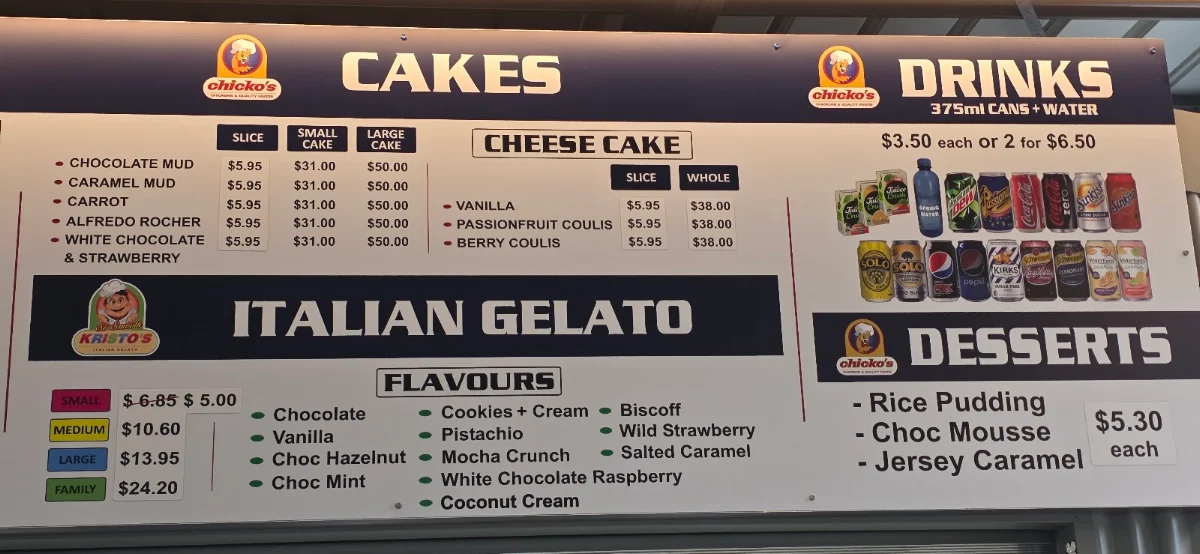 Menu, Chicko's