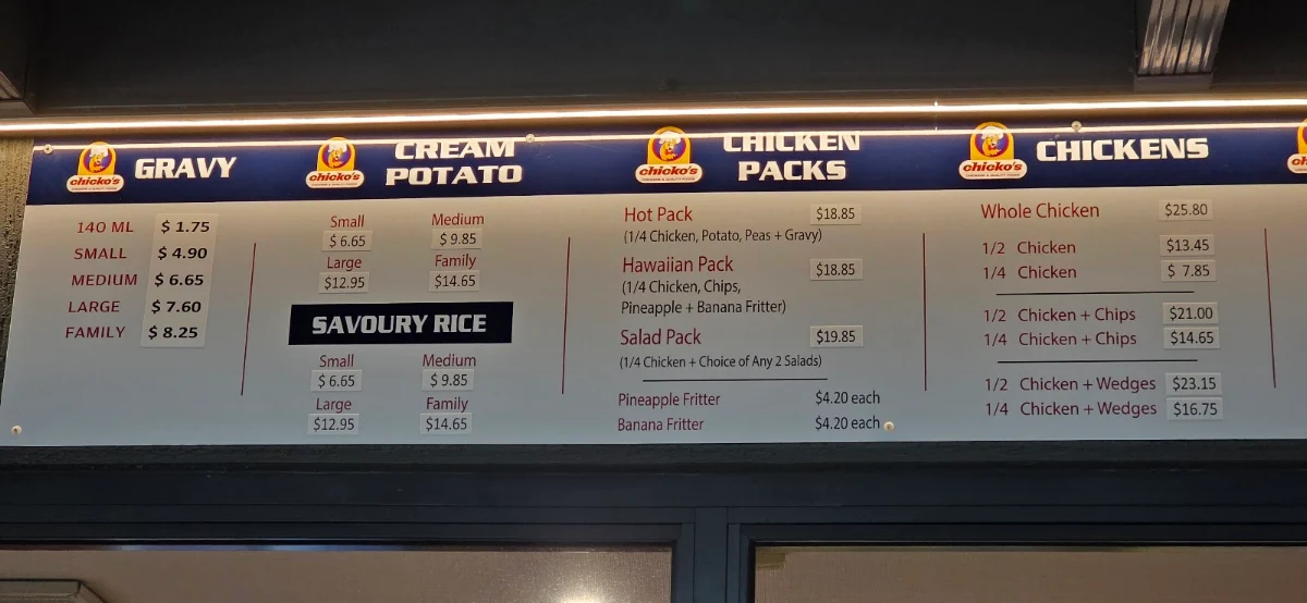 Menu, Chicko's