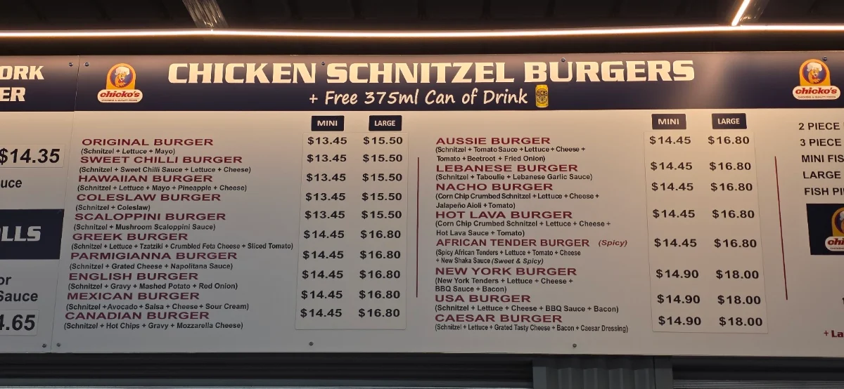 Menu, Chicko's