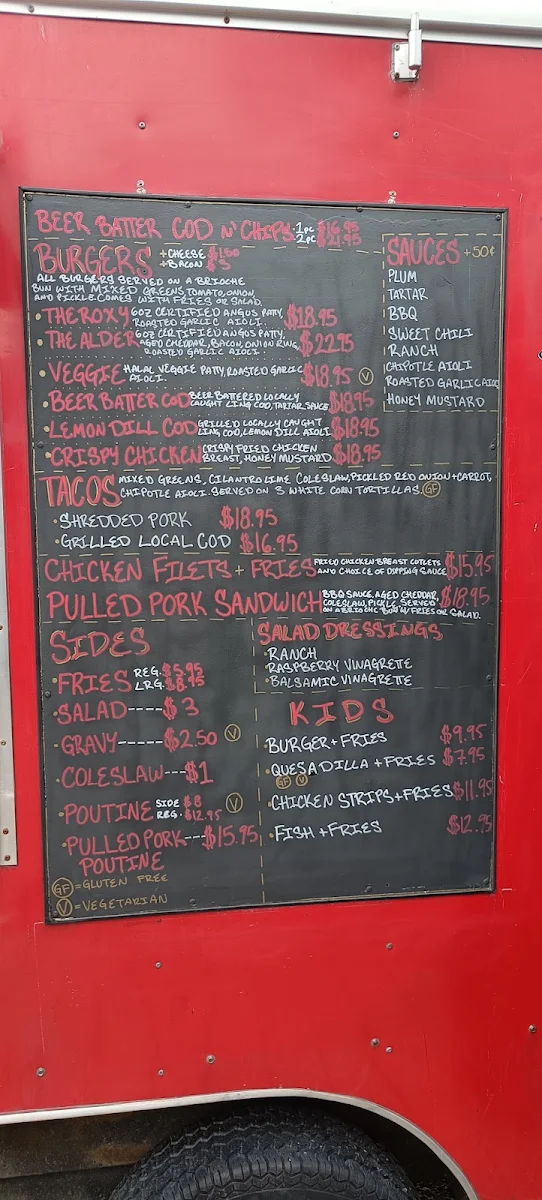 Menu, Roxy's Diner Food Truck at Alder Bay