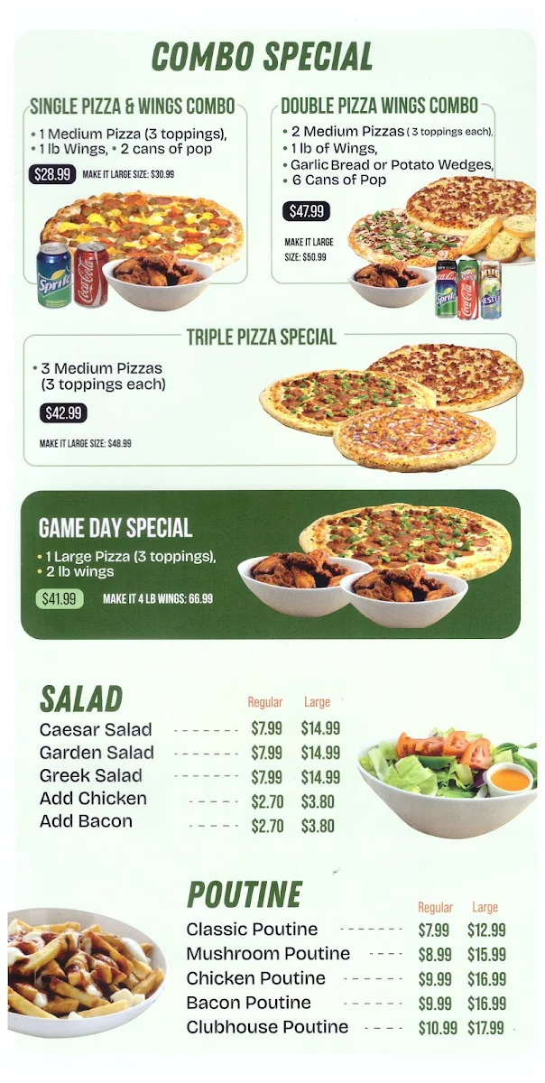 Menu, Regino's Pizza