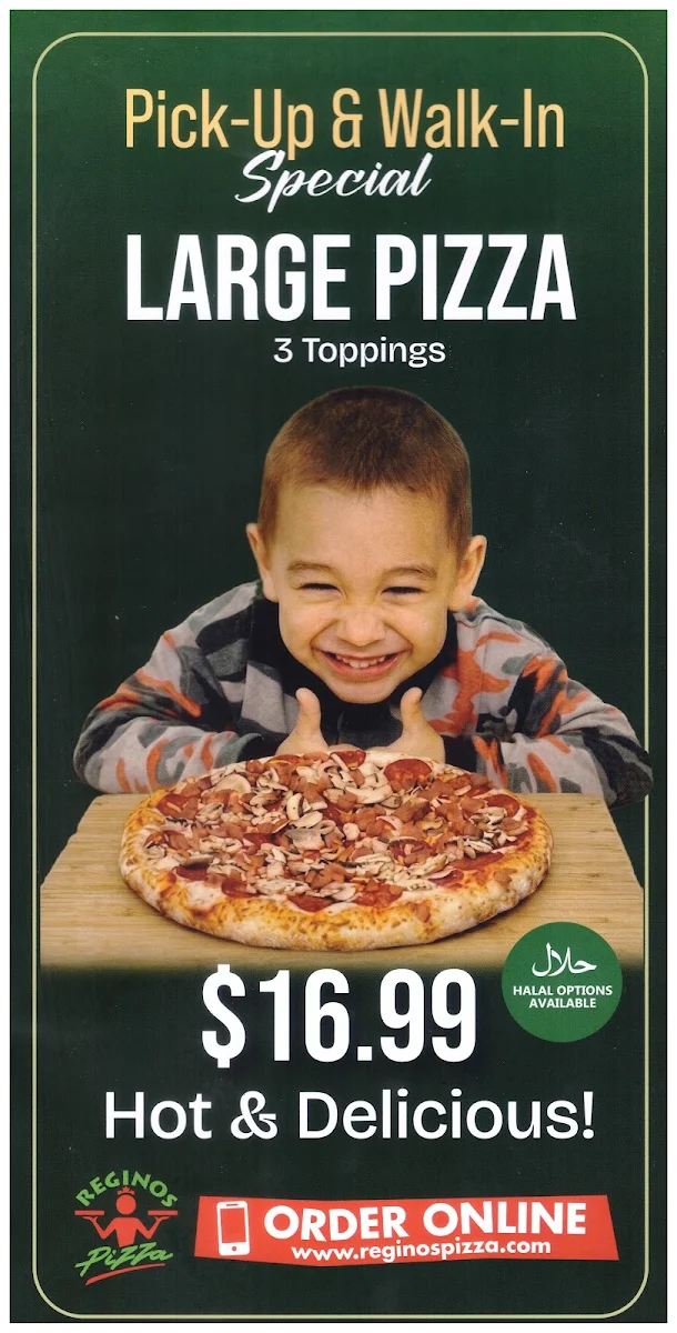 Menu, Regino's Pizza