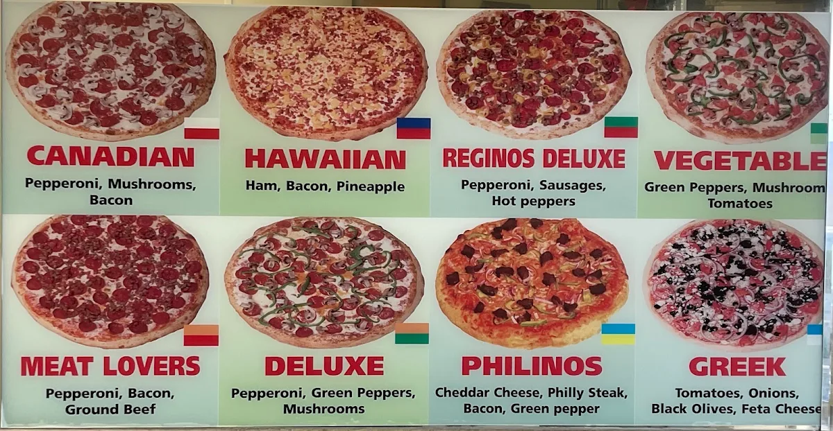 Menu, Regino's Pizza