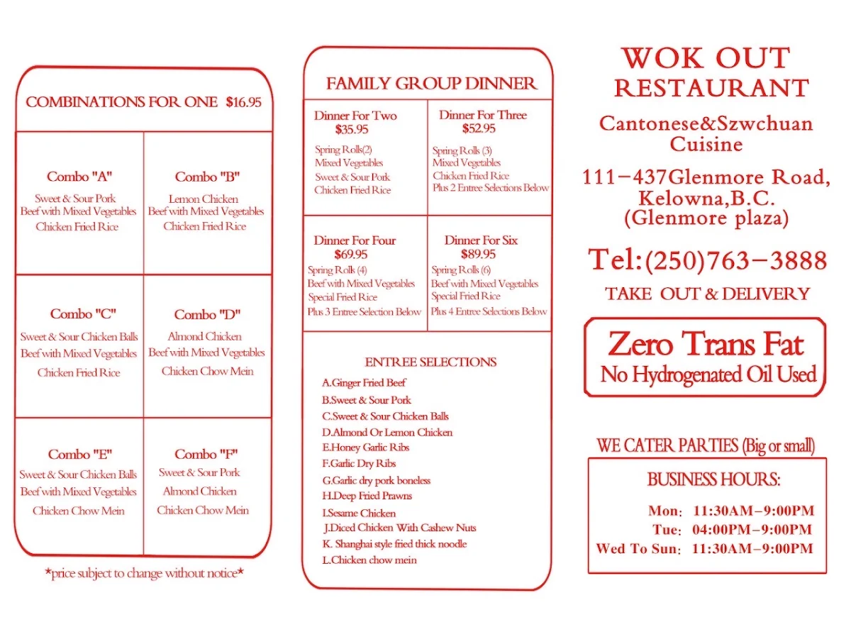 Menu, Wok Out Restaurant
