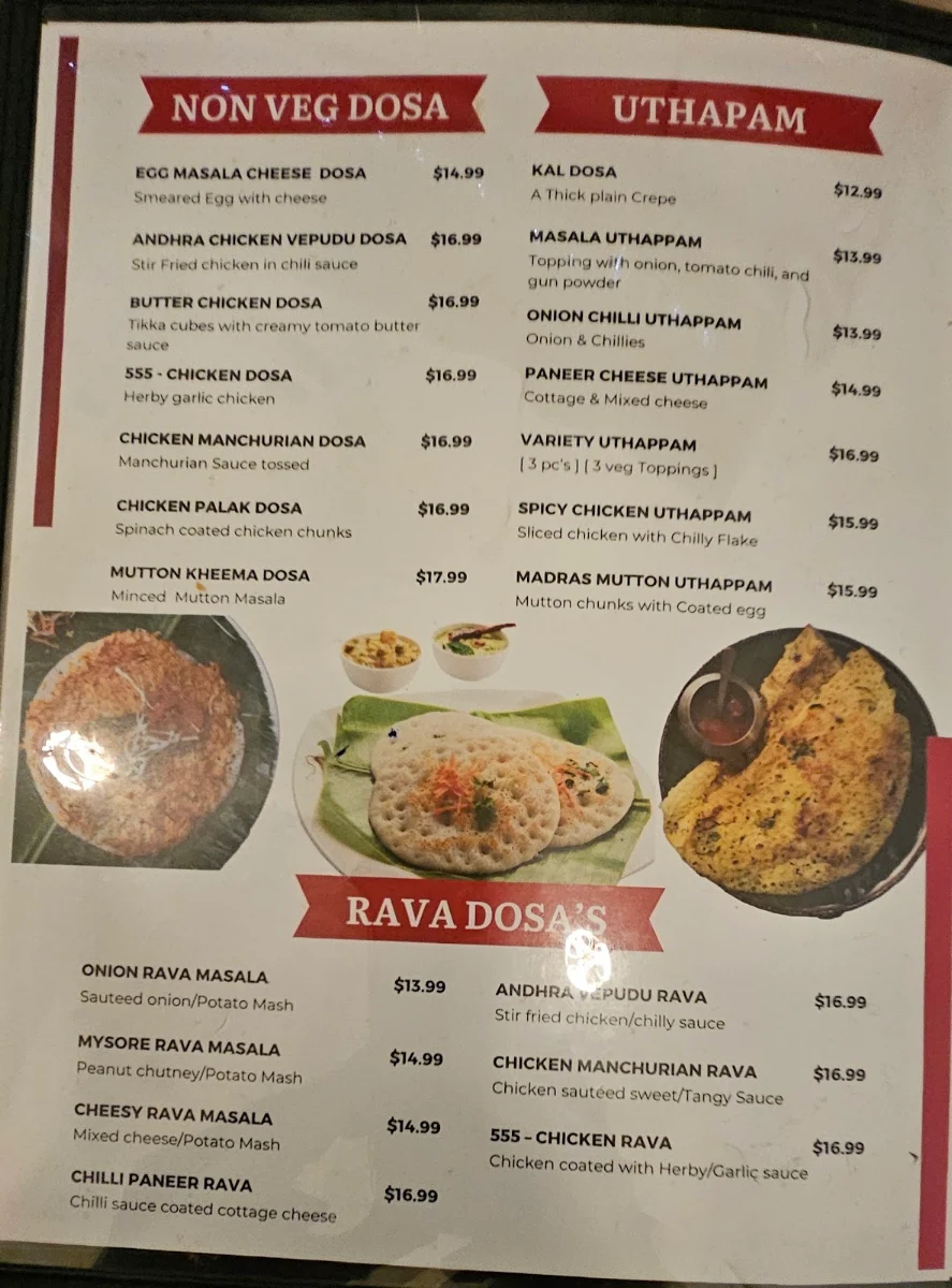 Menu, Madras Cafe