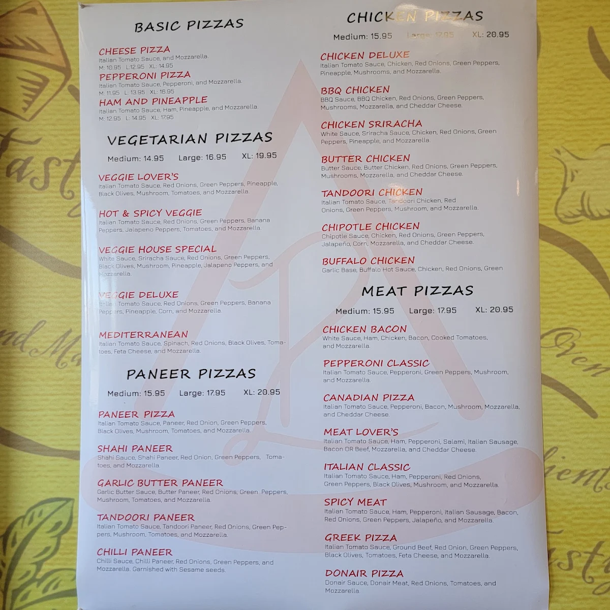 Menu, The Lovely Pizzeria ( Market at the Meadows )