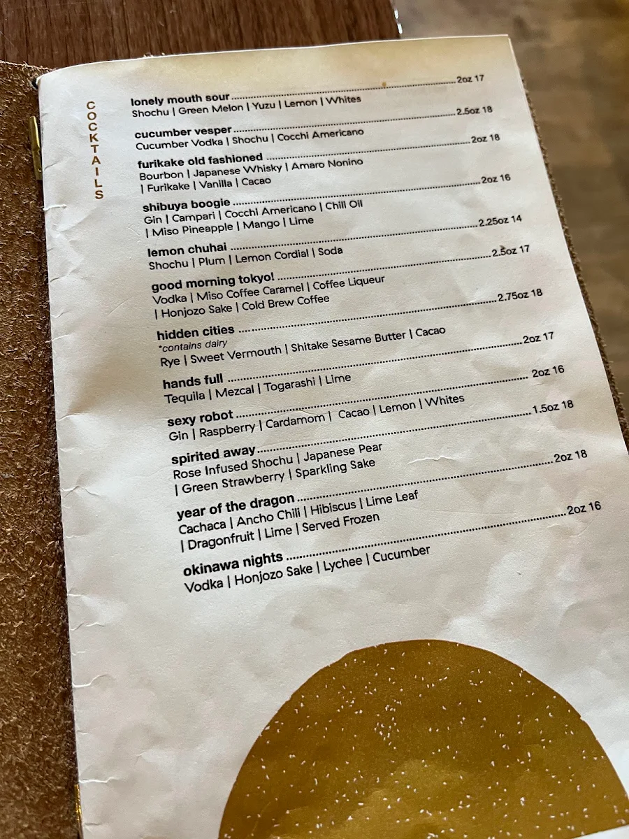 Menu, Lonely Mouth Bar