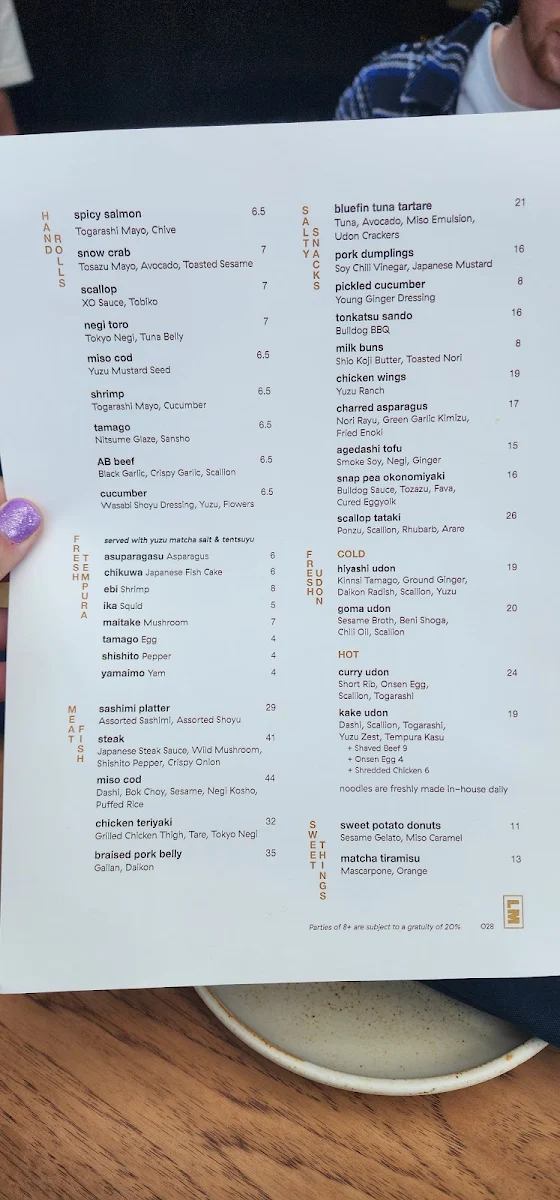 Menu, Lonely Mouth Bar