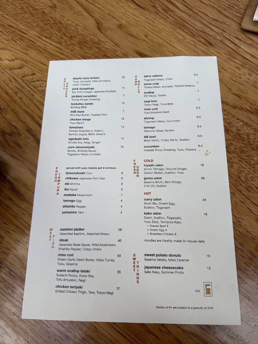 Menu, Lonely Mouth Bar