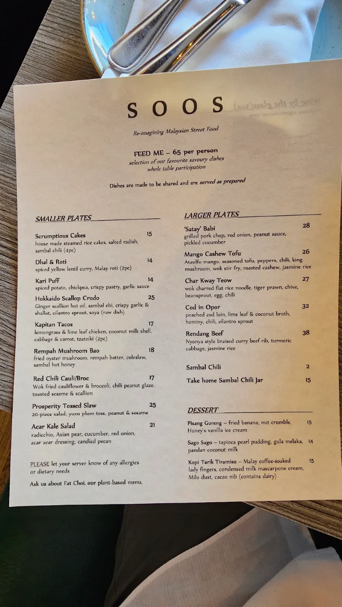 Menu, Soos