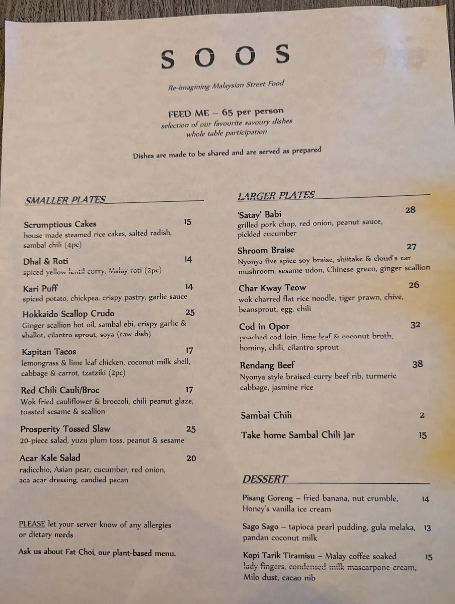 Menu, Soos