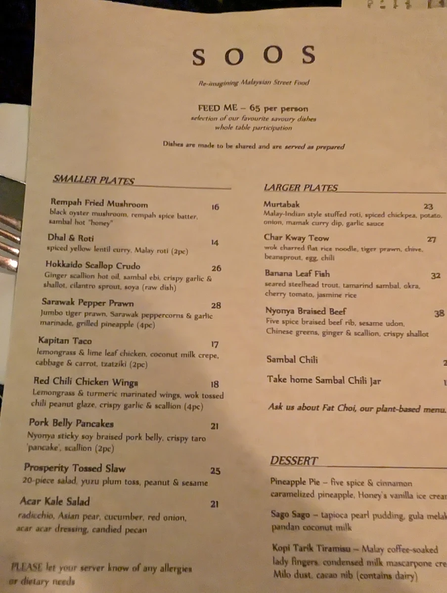 Menu, Soos