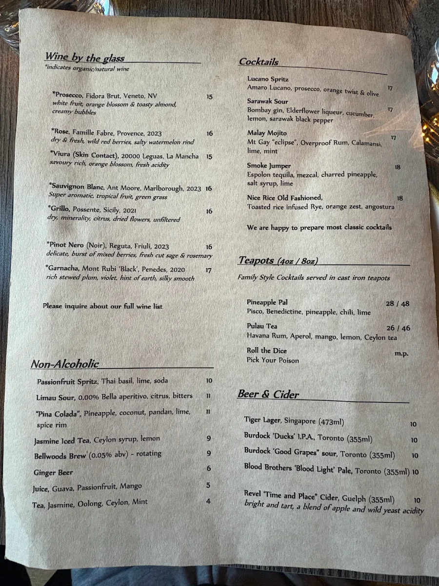 Menu, Soos
