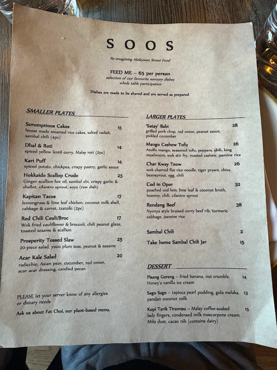 Menu, Soos