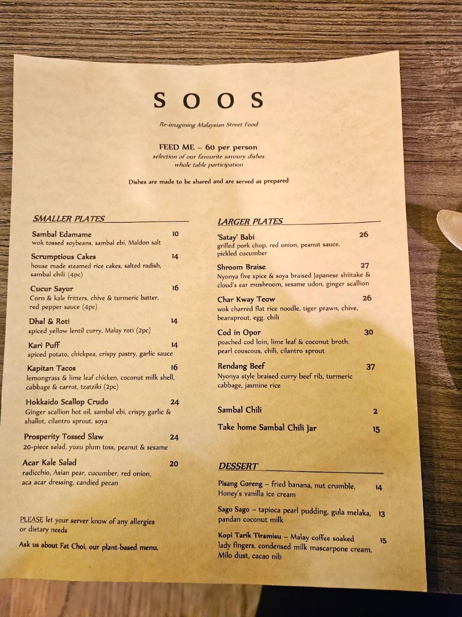 Menu, Soos