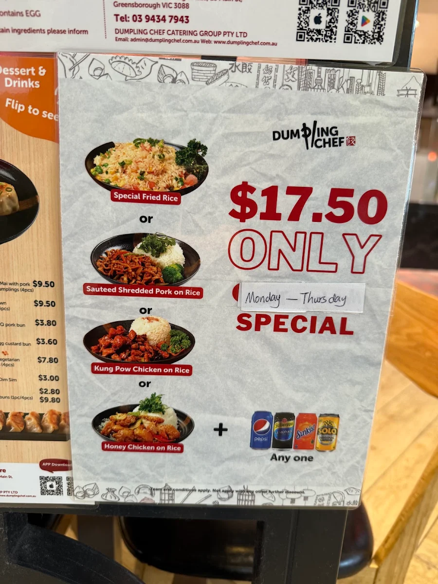 Menu, Dumpling Chef Greensborough Level 3