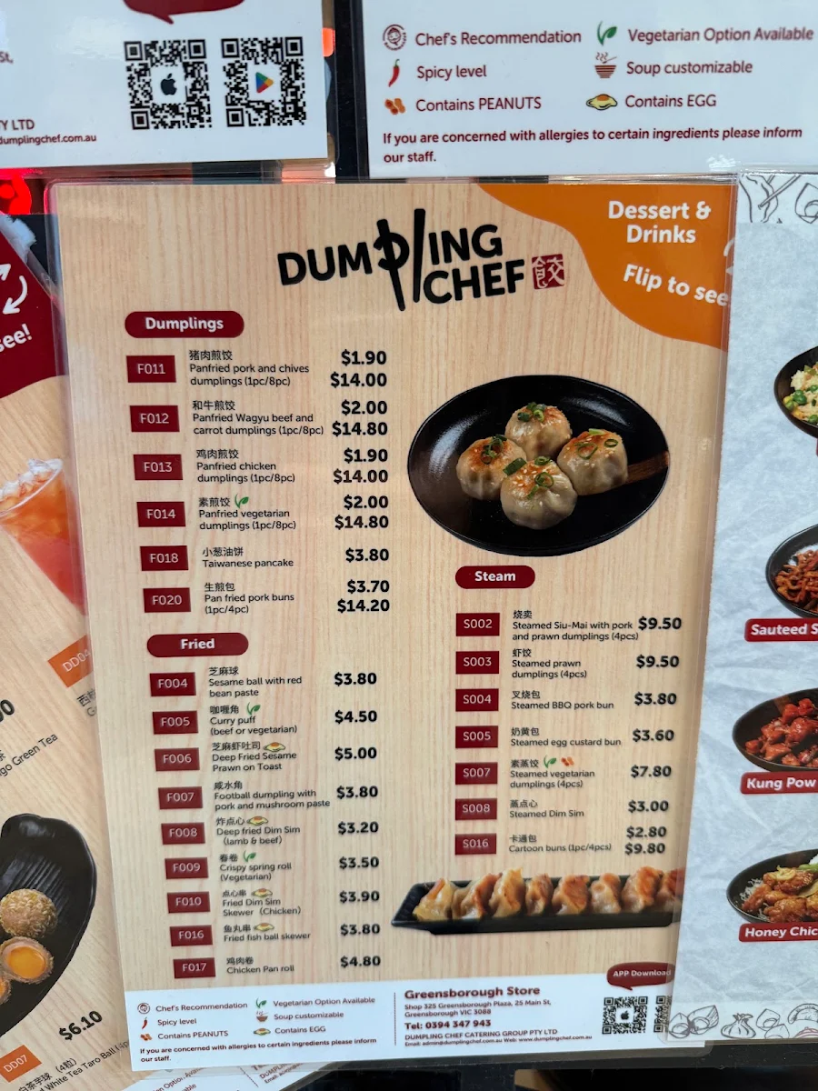 Menu, Dumpling Chef Greensborough Level 3